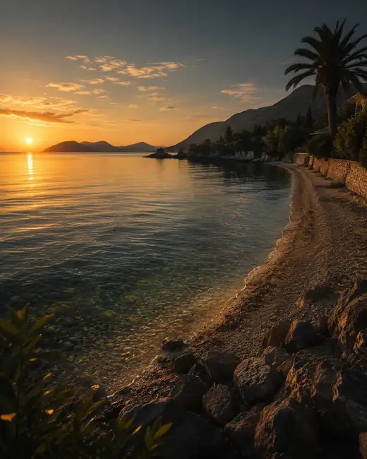 Ionian Sea sunset near Ipsos Beach in Corfu